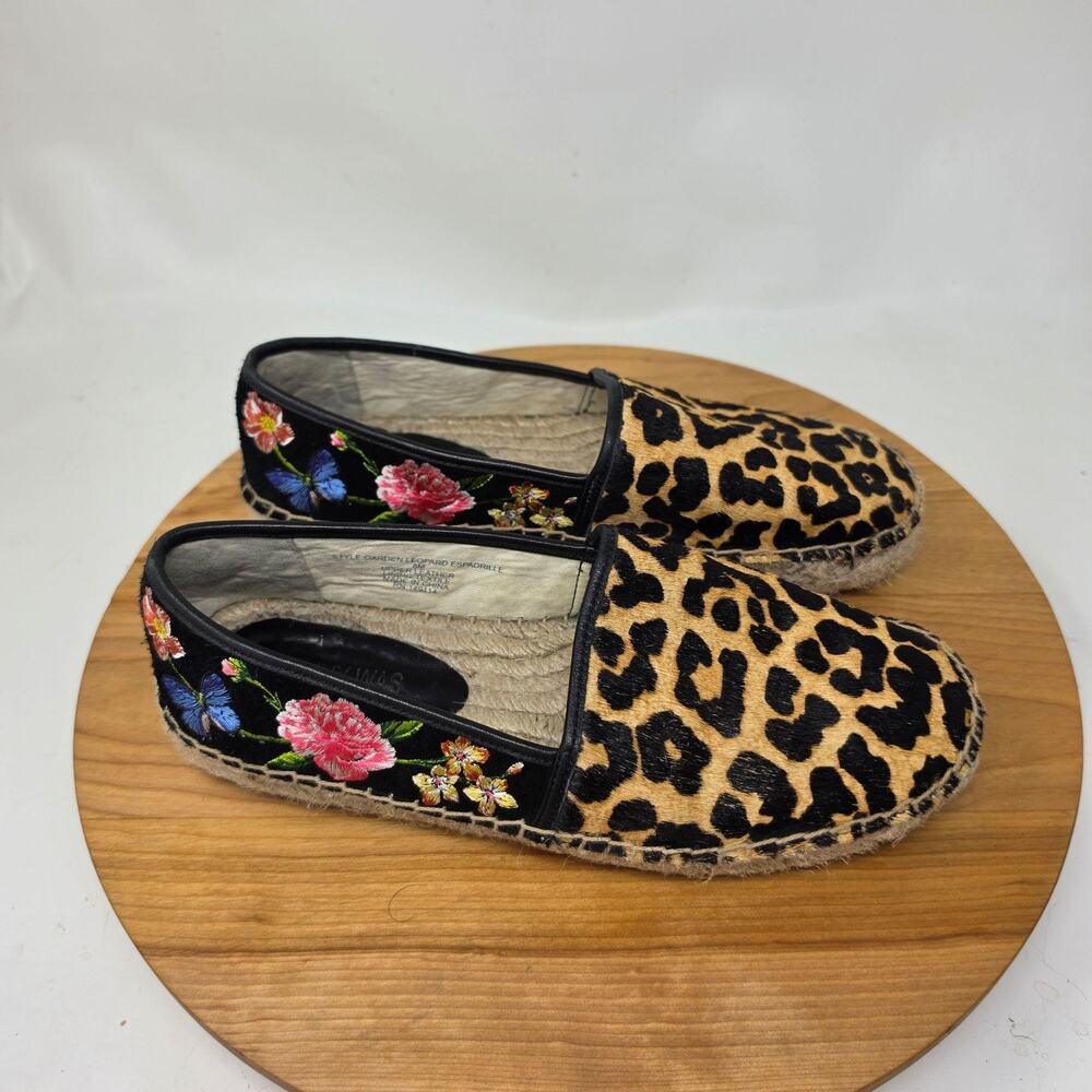 Johnny Was Shoe Women 8 Garden Leopard Espadrille Flat Floral Summer Embroidered